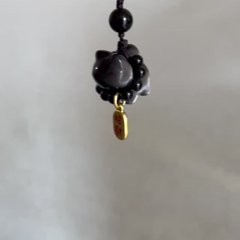 無盡迴圈【銀曜石+黑曜石貓咪吊飾】可愛精品超萌美物 - 吊飾/掛飾 - 水晶 黑色