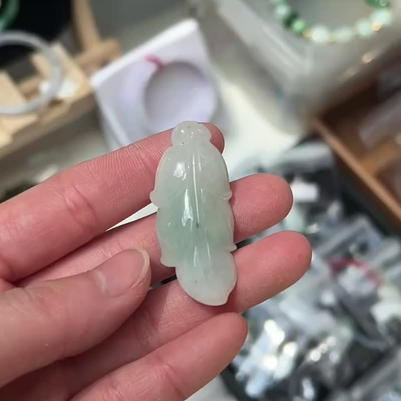 氷の種 天然ジェダイト ビルマ 翡翠のブレスレット • ワックス状の氷の種 翡翠の葉 翡翠のペンダント - ブレスレット - 石 グリーン