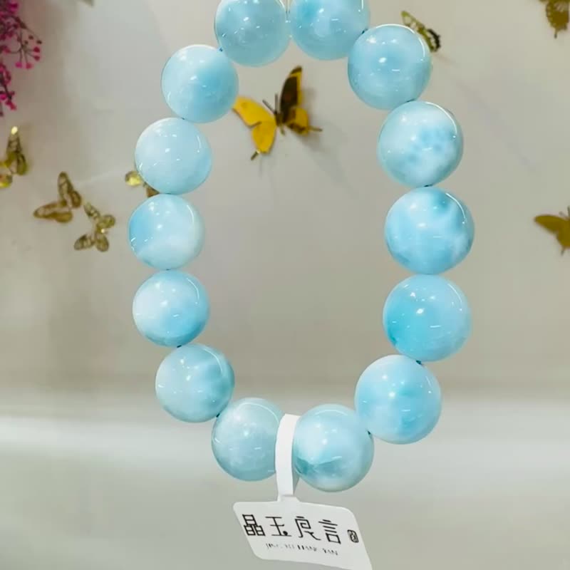 天然精品玉化拉利瑪海紋石15mm74g火爆脾氣滅火器穩定情緒緩解4 - 手鍊/手環 - 半寶石 藍色