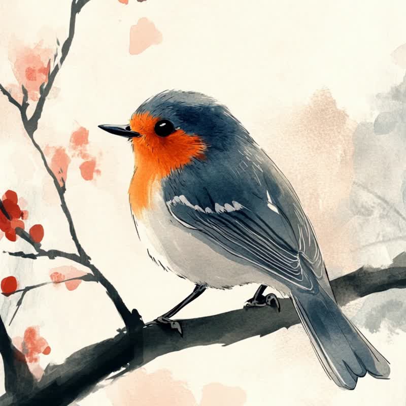 Spring Birds Morning Whisper 2 Oriental watercolor fresh flower and bird artistic conception bedroom living room decoration Japanese Zen art version hanging painting - โปสเตอร์ - ผ้าฝ้าย/ผ้าลินิน 