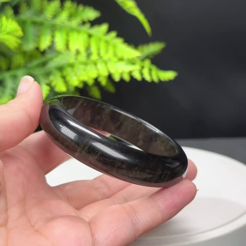高品質 金曜石手鐲 57MM 貓眼金沙黑曜石手環 耀眼靈動 氣場魅力 - 手鍊/手環 - 半寶石 金色
