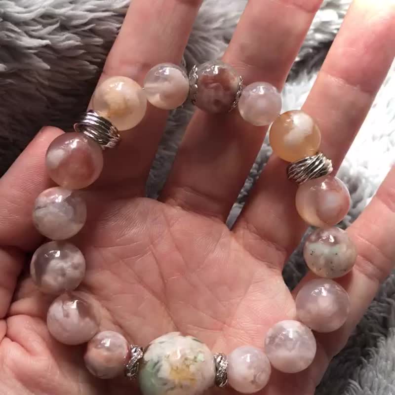 櫻花瑪瑙手串 手鏈 手鍊 龍紋 牛血紅 焦糖 菜園子 果凍 玉化綠 - 手鍊/手環 - 水晶 多色