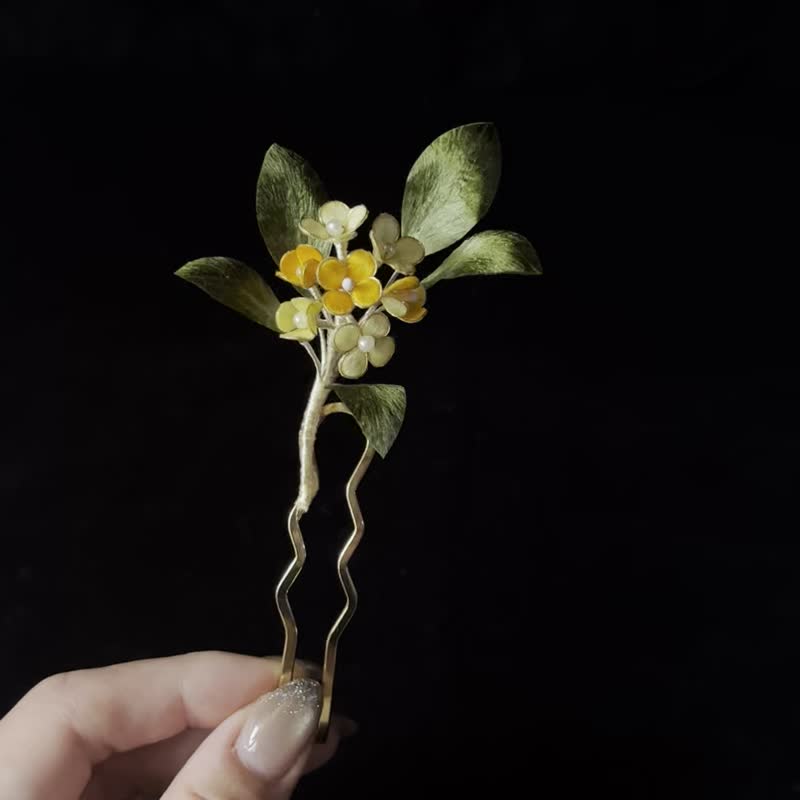 桂花髮釵 - 髮夾/髮圈 - 絲．絹 黃色