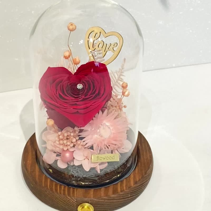 七夕 情人節 愛心玫瑰小夜燈 - 乾燥花/永生花 - 植物．花 紅色