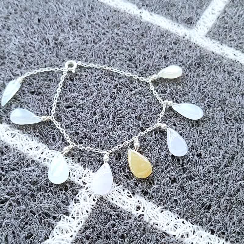 【Natural】Semi-Transparent Yellow and Purple Jadeite Teardrop Shape Pure Silver - Bracelets - Jade Multicolor