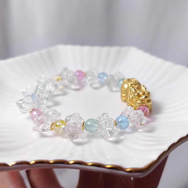 頂級白水晶金剛杵 彩虹拓帕石 貔貅招財 七脈輪 手鍊 單品 禮物 - 手鍊/手環 - 寶石 多色