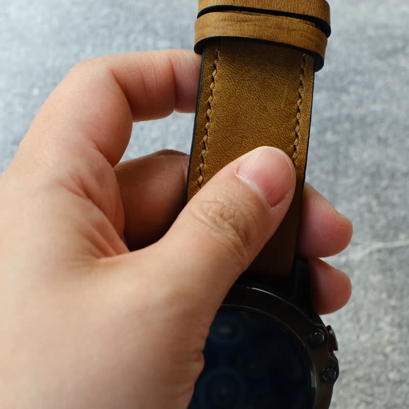 Crazy Horse Cowhide Leather Peanut Brown Strap With Quickfit Garmin Connector - 錶帶 - 真皮 多色