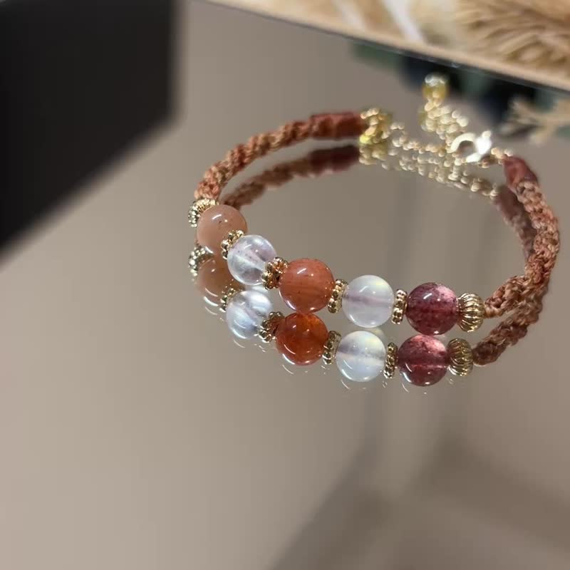 太陽石x草莓晶x橙月光x月光石_太陽寄來的擁抱 - 手鍊/手環 - 水晶 橘色