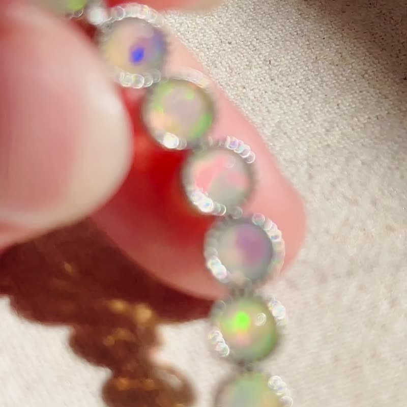 Glittering white opal ice jade bracelet / faceted opal / 925 sterling silver / Opal - Bracelets - Gemstone Transparent