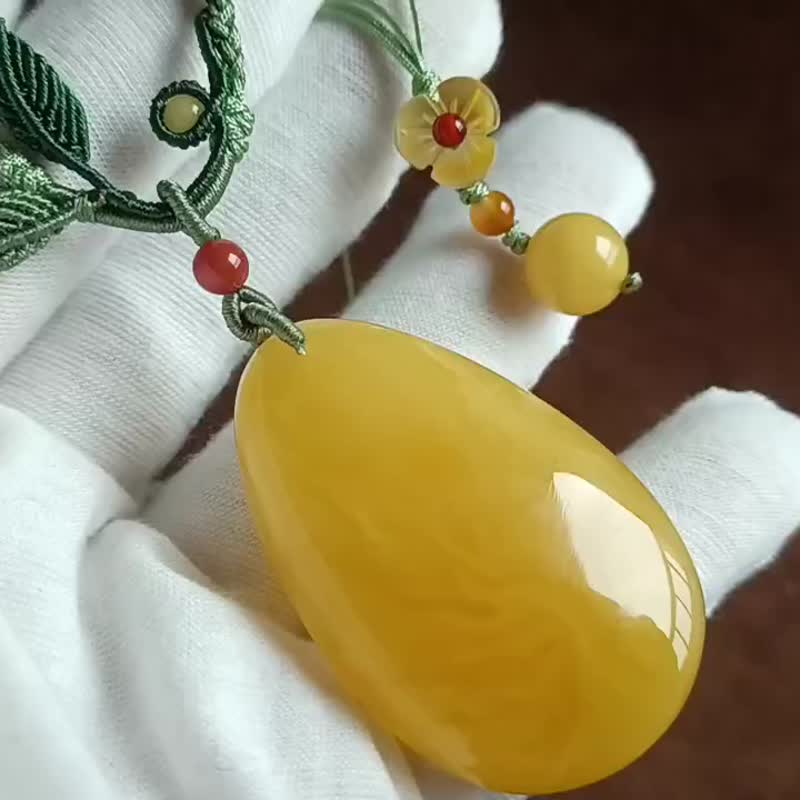 【熙春】天然琥珀滿蜜雞油黃蜜蠟古典意境項鏈 - 項鍊 - 半寶石 黃色