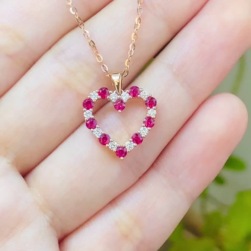 Ruby sapphire and corundum two color love necklace including 18k necklace - Necklaces - Gemstone Red