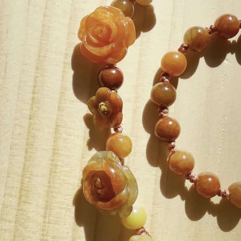 Handmade Jade Bracelet - Red & Yellow Gradient Rose - Double Strand Wrap Bracele - 手鍊/手環 - 玉石 紅色