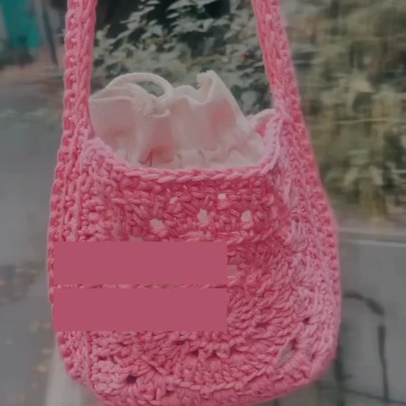 がま口付♪ 可愛いピンクの花柄グラニーバッグ つまみ細工風