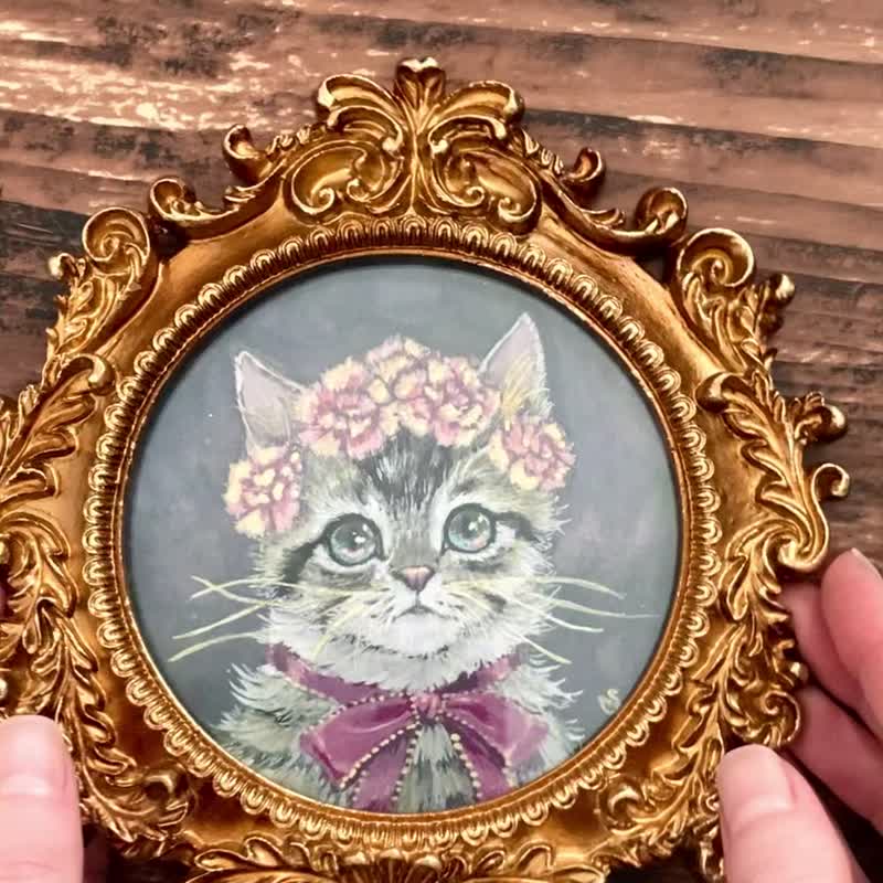 絵画　猫とカーネーション　/原画 - 海報/掛畫/掛布 - 紙 粉紅色