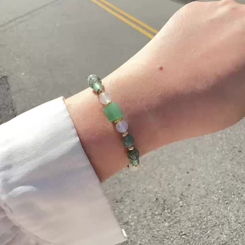 靜謐森語 / 髮晶手鍊 水晶手鍊 招財手鍊 綠髮晶手串 藍綠晶 - 手鍊/手環 - 半寶石 綠色