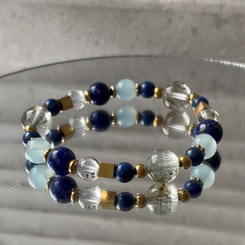 Lapis Lazuli Black Gold Ultra Seven Sea Sapphire White Crystal Titanium Steel Natural Crystal Bracelet - สร้อยข้อมือ - คริสตัล 