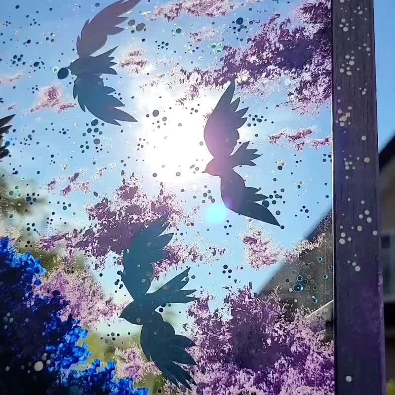 【１点のみ/星庭散歩/ブルー】　透明アート　影絵　インテリア　雲　鳥　オブジェ　夏 - 海報/掛畫/掛布 - 壓克力 藍色