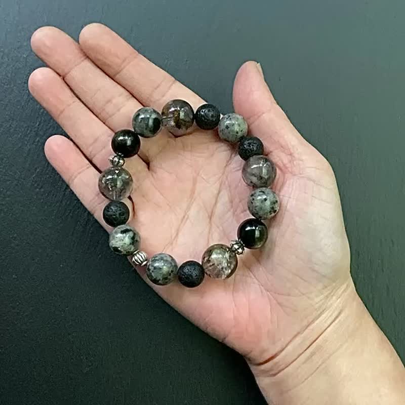 Colored Black Shining Diamond x Obsidian x Volcanic Stone x Flame Stone 925 Sterling Silver Energy Bracelet Customization - Bracelets - Crystal Multicolor