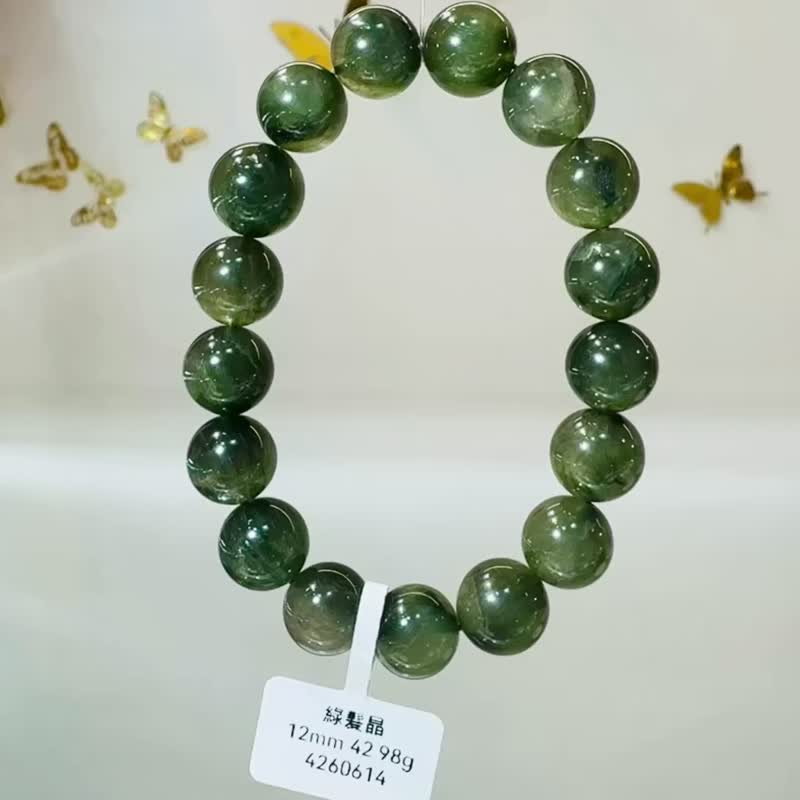 小精品滿礦閃感綠髮晶12mm42.98g主財富事業清除身體負面帶麟光 - 手鍊/手環 - 水晶 綠色
