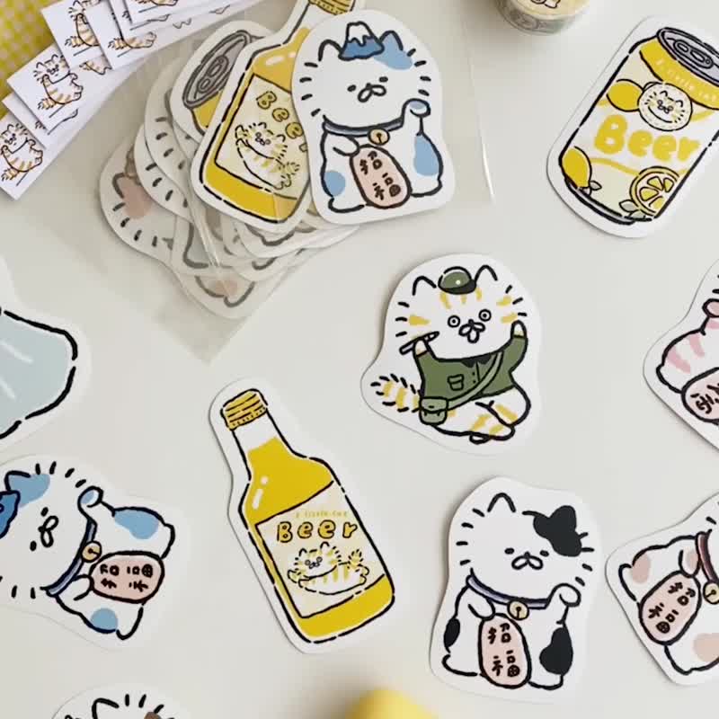 Waterproof stickers / 3 small cats single large stickers second generation / 9 patterns - Stickers - Paper Multicolor