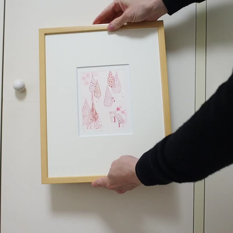 銅版画【きこえる。きこえる。】額装込み　雁皮刷り - 海報/掛畫/掛布 - 紙 紅色