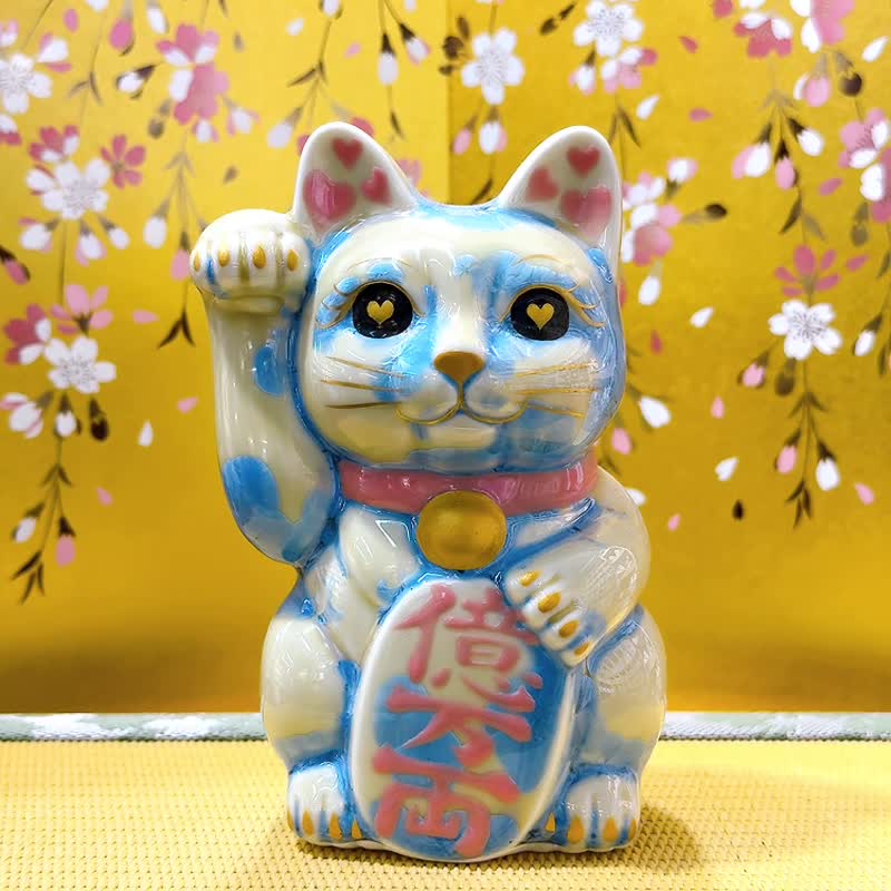 【縹晶億喜】日本清水燒招財貓 | 花結晶 縹 - 億万両 右 - 擺飾/家飾品 - 瓷 藍色