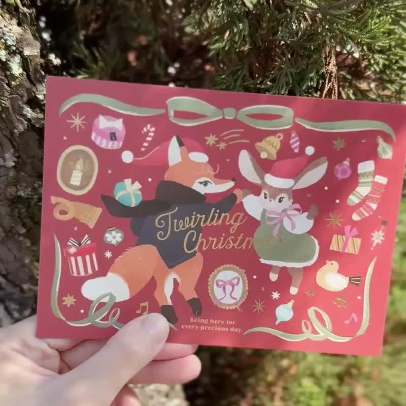 【厚磅燙金聖誕卡】 (含信封) 閃亮亮的聖誕時光 - 卡片/明信片 - 紙 紅色