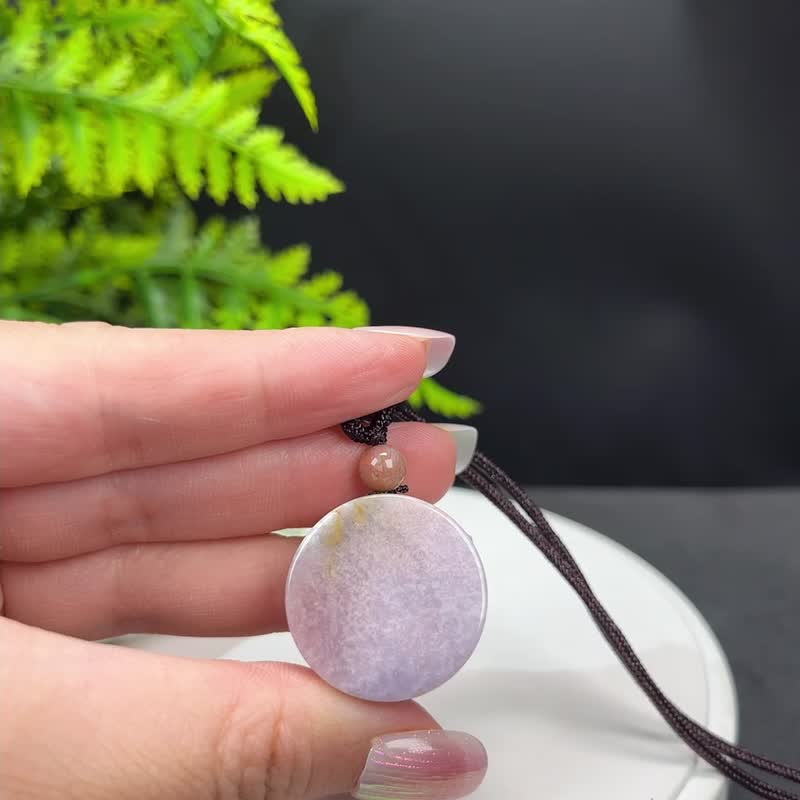 Natural taro powder purple coral jade pendant ice jade fat round brand smooth chrysanthemum jade necklace prosperity good luck - Necklaces - Semi-Precious Stones 