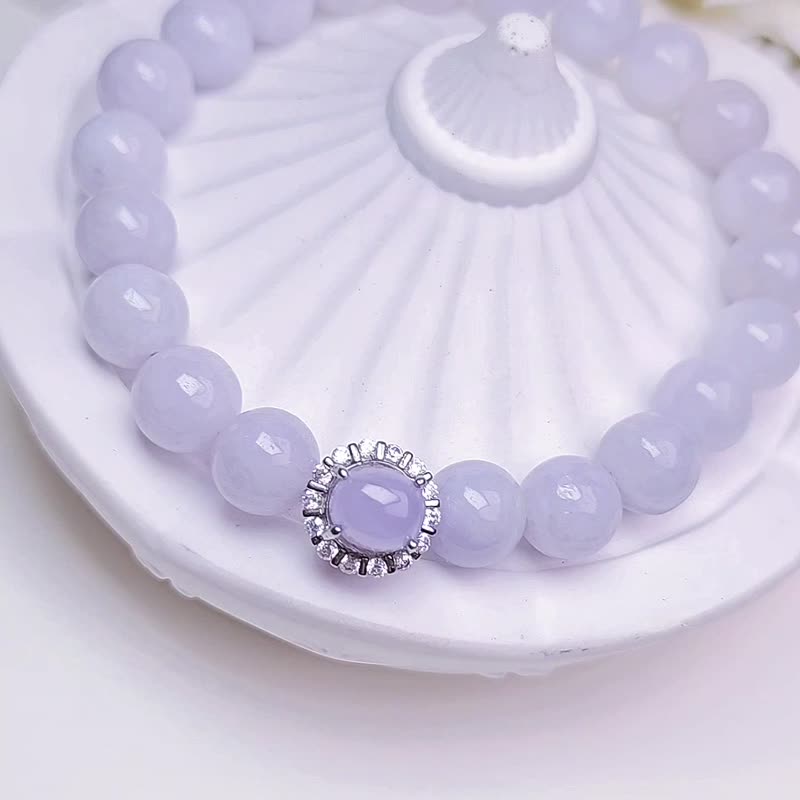 Nobles are lucky to have peach blossoms|Purple Beauty|Myanmar A-quality jade fine waxy purple beads sterling silver ice rich red purple all-purpose table bracelet - Bracelets - Jade 