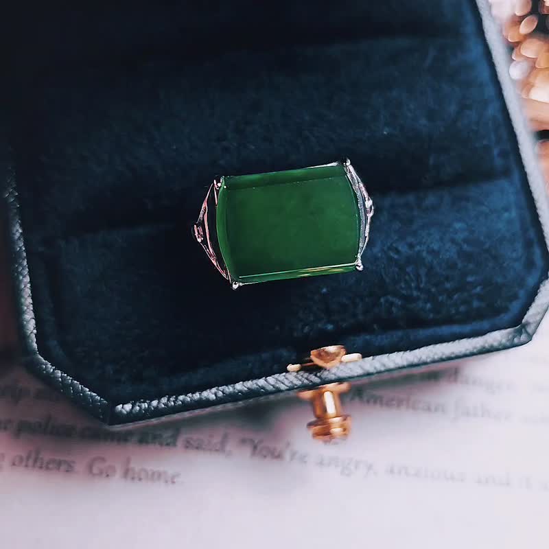 |Lucky Green|A-grade jade ice green large saddle Wushi brand sterling silver simple men's ring - แหวนทั่วไป - หยก 