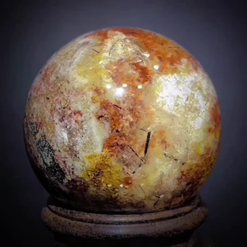 超稀有畢業級意境彩幽靈水晶球 彩色幽靈共生黑髮黑碧璽水晶能量 - 擺飾/家飾品 - 水晶 多色