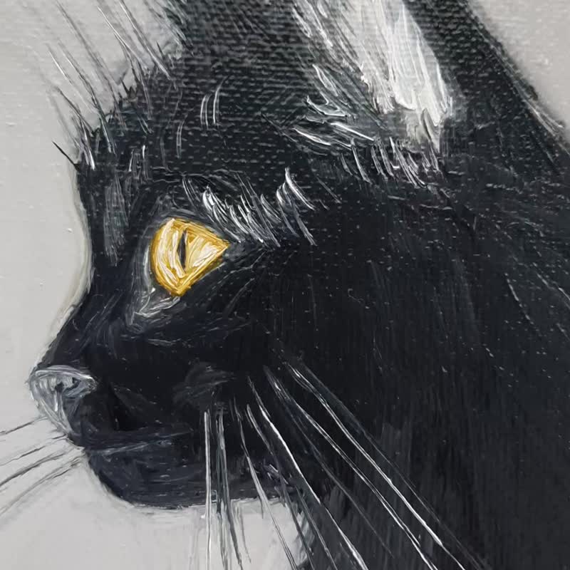 油絵 専用 切り株の上の黒猫 油絵 専用 切り株の上の黒猫