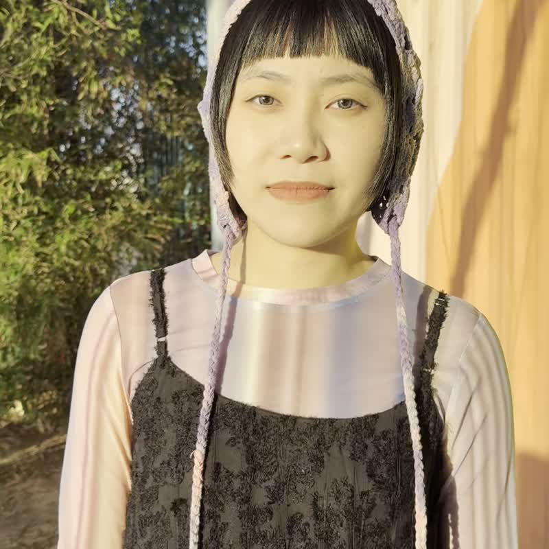 紫藤 手染編織飛行帽 編織遮耳帽 職人手工染製 - 其他 - 棉．麻 紫色