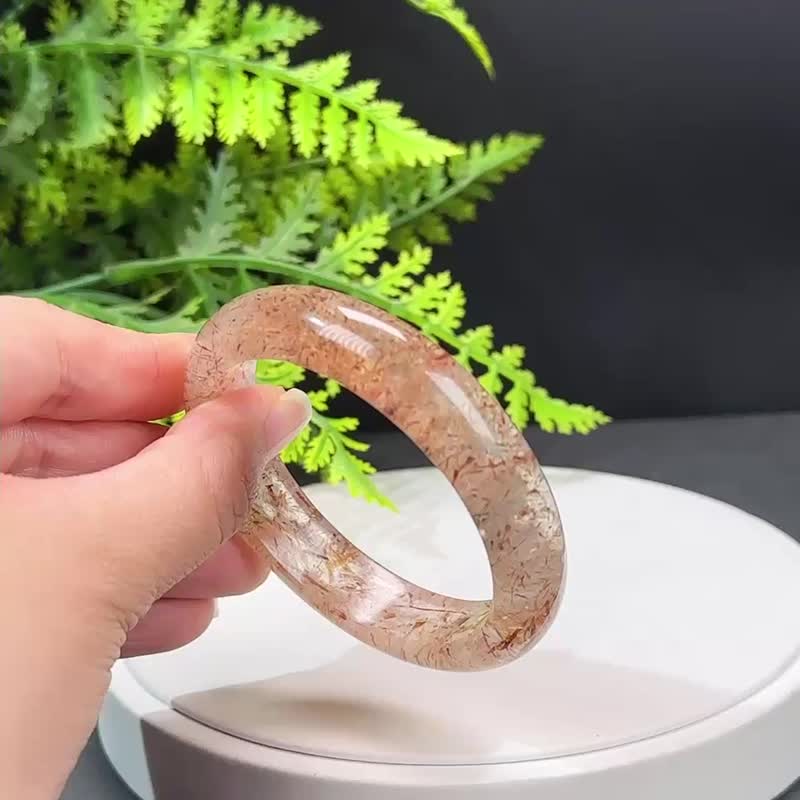 高品質 黑金超七水晶手鐲 57MM 冰透星光閃片石英手環 自信心魅力 - 手鍊/手環 - 水晶 