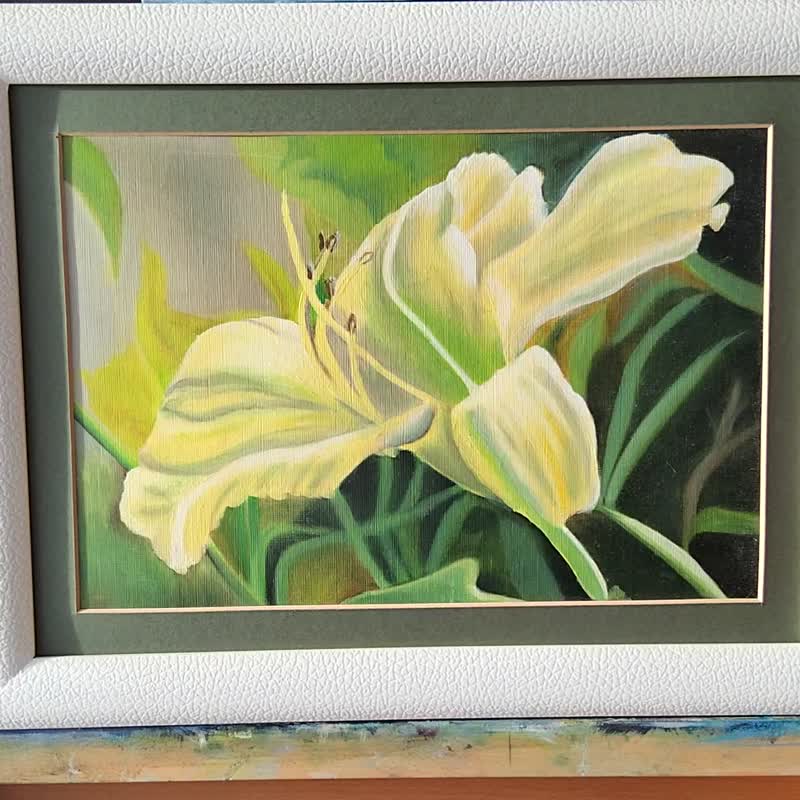 Yellow Lily Painting Floral Still LIfe Original Art Yellow Flower Scene Artwork - 插畫/繪畫/寫字 - 紙 