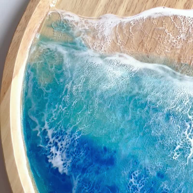 【現貨】海洋海浪藍綠圓木盤 - 裝飾/擺設  - 樹脂 