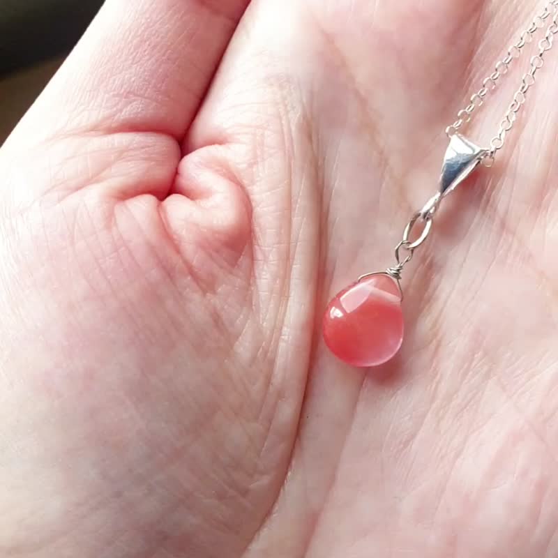 Rhodochrosite Necklace, 925 silver, Aries stone, Mother day gift - Necklaces - Gemstone Pink