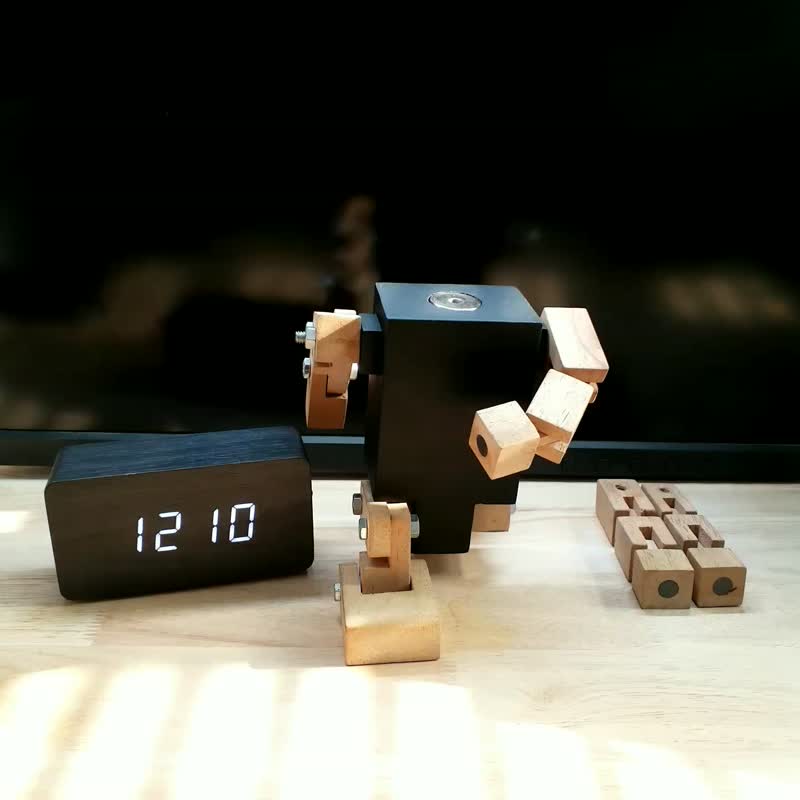 Dital clock robot (include digital clock) - Clocks - Wood Black