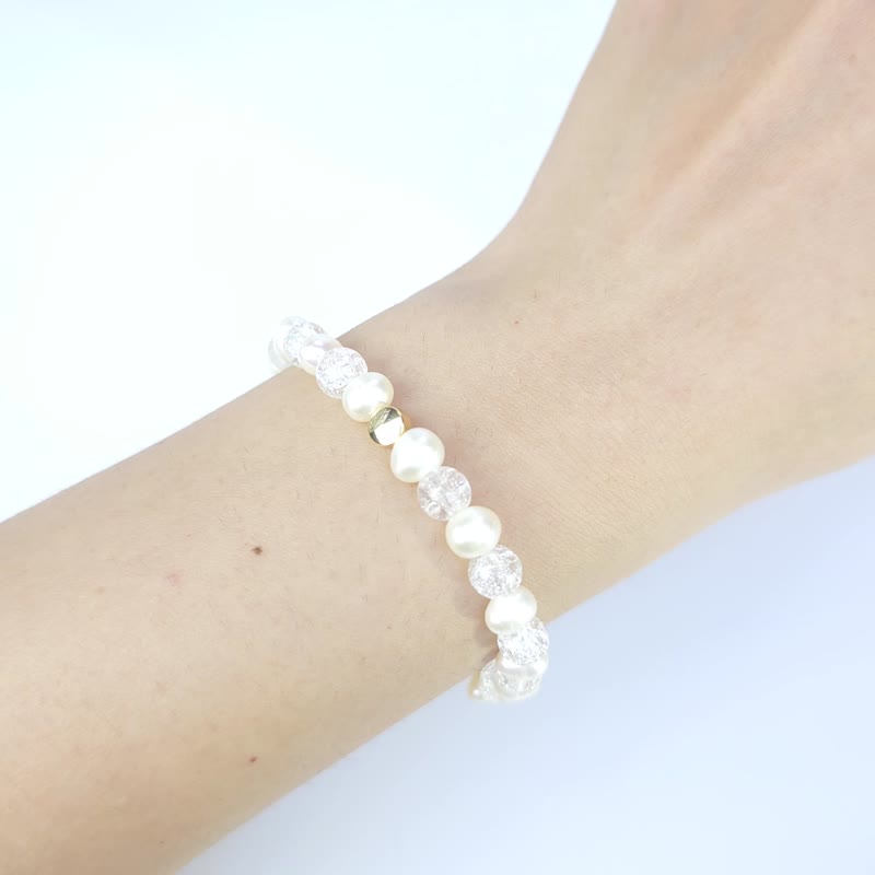 Pearl Oath (Pearl/Exploded Flower White Crystal) (14 plus or minus 3cm) - สร้อยข้อมือ - ไข่มุก ขาว