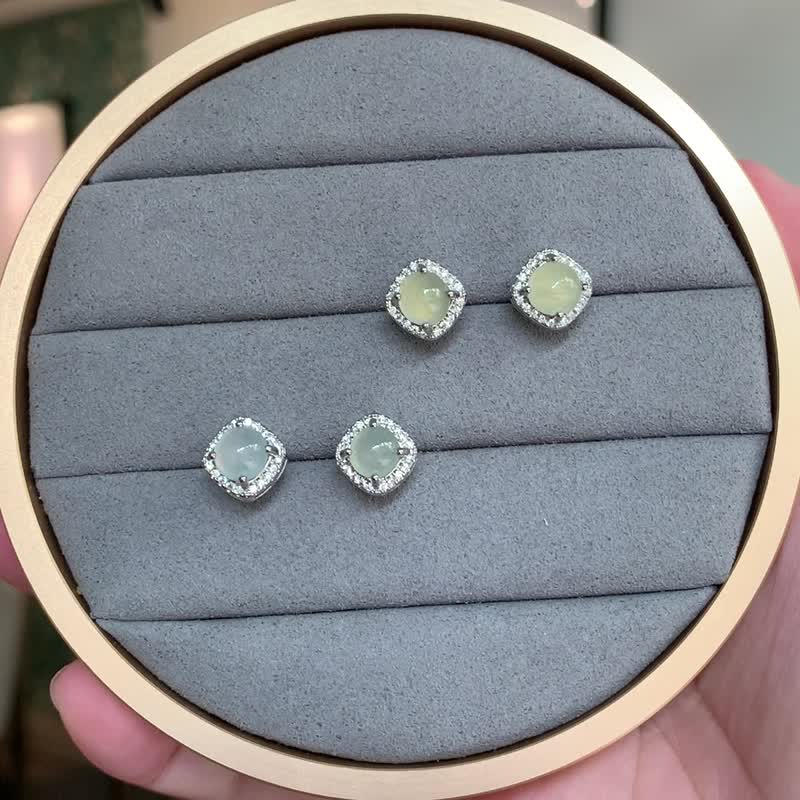 Ice Burmese Jade Earrings/925 Sterling Silver | Natural Grade A Jade Earrings - ต่างหู - หยก สีเขียว