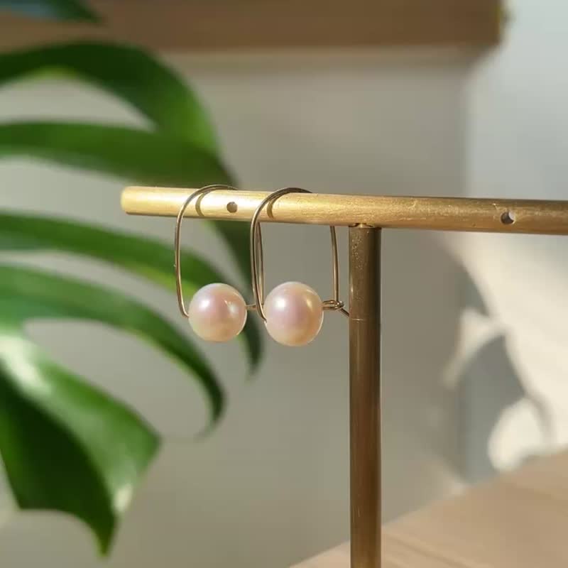 Fashion Window Pearl Earrings 14K Gold Infused Gold Dressing - Earrings & Clip-ons - Semi-Precious Stones White