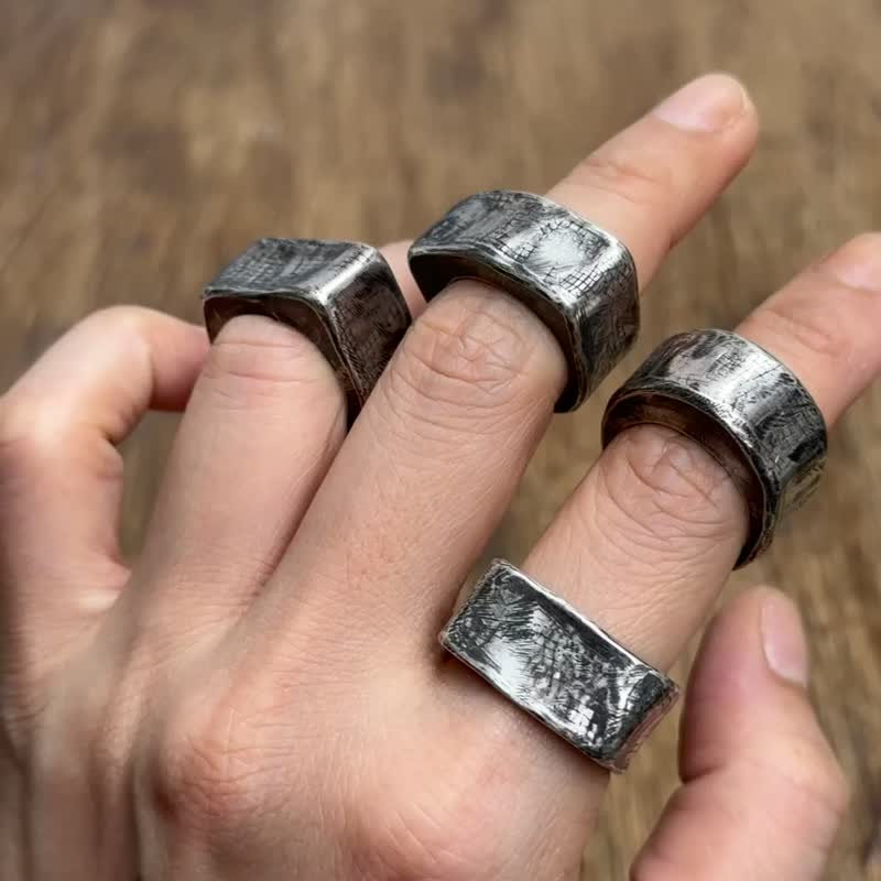 手工純銀網格空心戒指 - 戒指 - 純銀 灰色