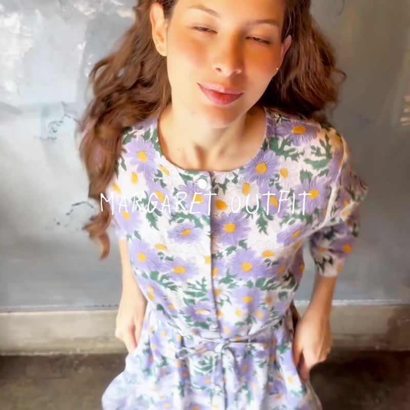 グラデーションが美しい、Margaret柄コットンカディ前ボタンワンピース purple - 洋裝/連身裙 - 棉．麻 紫色