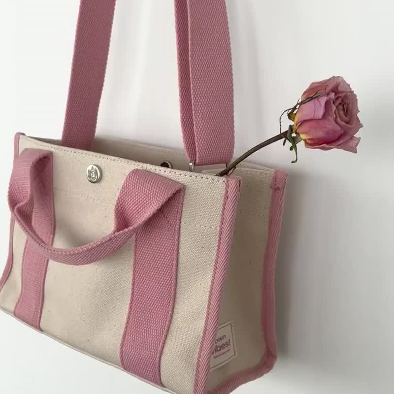 韓國 The Ally | MINI LUNA BAG | 小 | 粉紅色 | 手袋 單肩包 - 手提包/手提袋 - 棉．麻 粉紅色