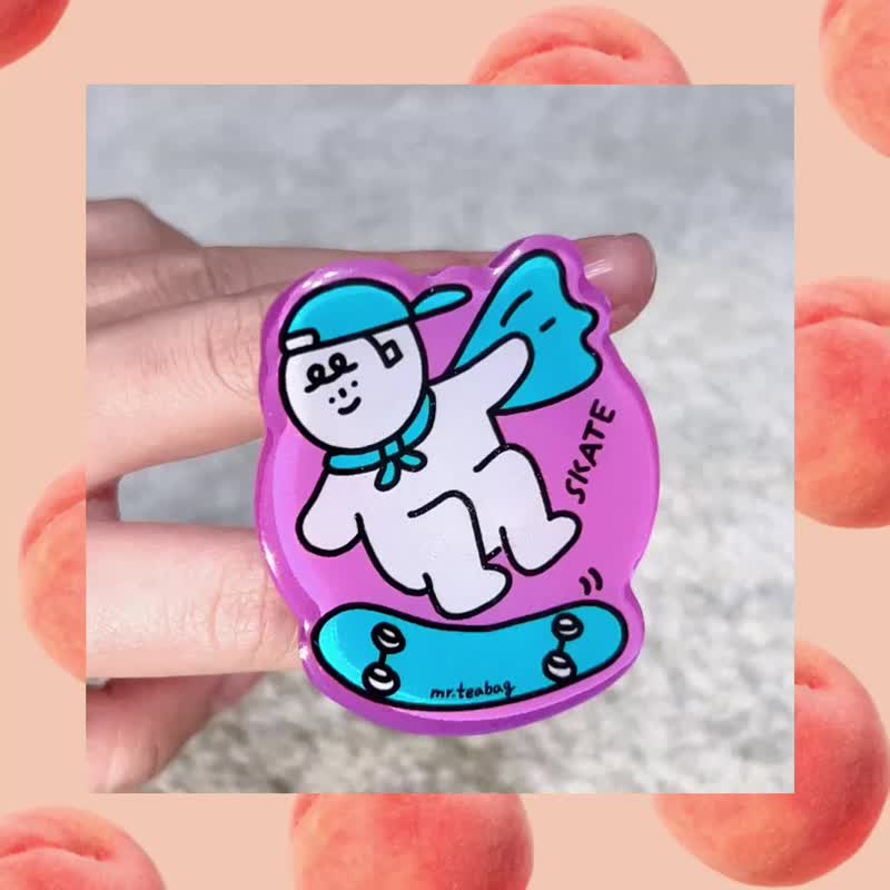 Pink and blue skateboard | Acrylic glue | Mobile phone air bag holder - ที่ตั้งมือถือ - วัสดุกันนำ้ สึชมพู