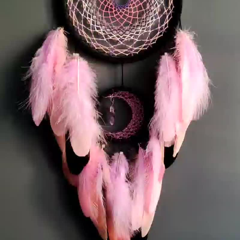 Dream catcher with amethyst crystal, Girly Blush pink with purple dream catcher - 壁貼/牆壁裝飾 - 寶石 紫色