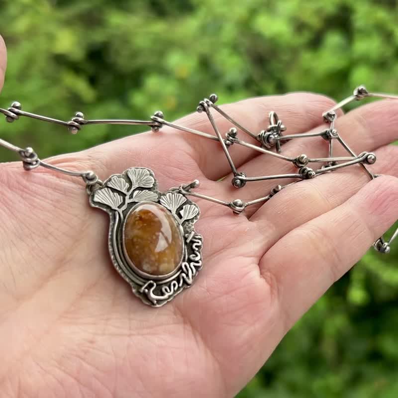 【Plant 系列】#a375 鐵線蕨玉髓項鍊/ 925銀/ 手工禮物 - 項鍊 - 銀 銀色