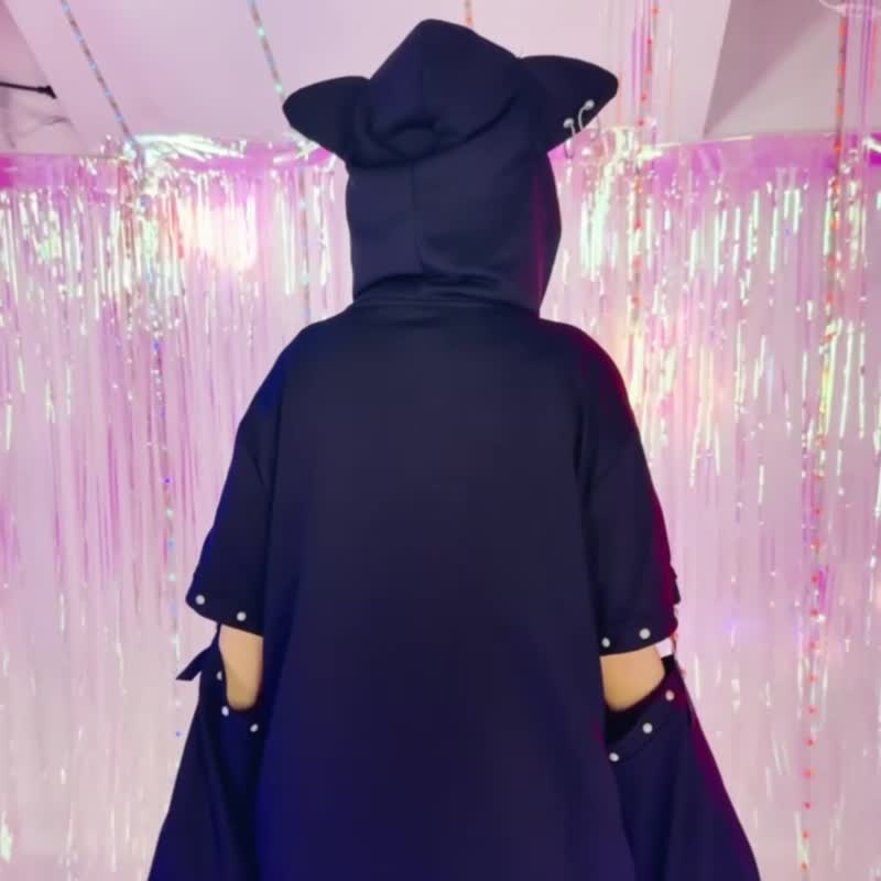 原創可愛龐克地雷貓貓鉚釘織帶扣帶口袋貓耳朵接袖連帽外套JJ2547 - 女裝外套/大衣 - 棉．麻 