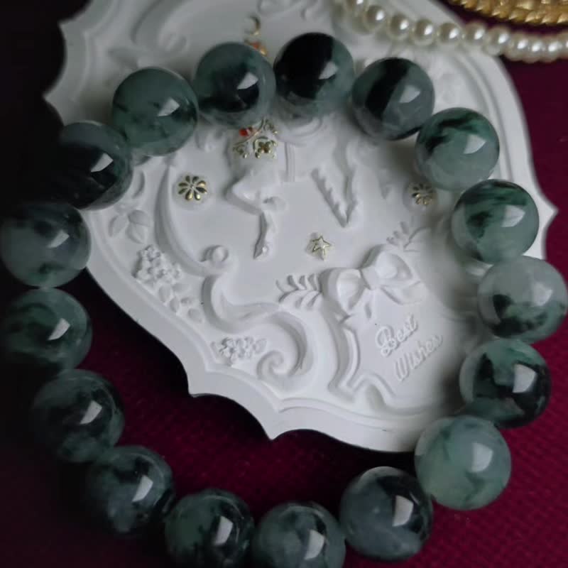 稀有•特色•招財|療癒潑墨冰飄花珠|緬甸A貨翡翠珠串手串手鍊 - 手鍊/手鐲 - 玉石 