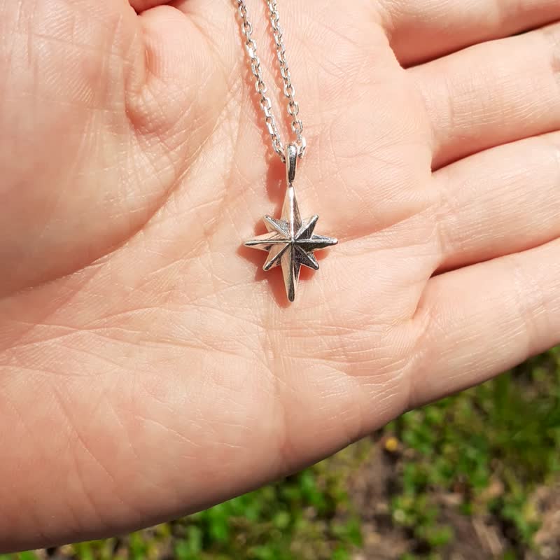 silver six Origami north star pendant - Necklaces - Sterling Silver Silver